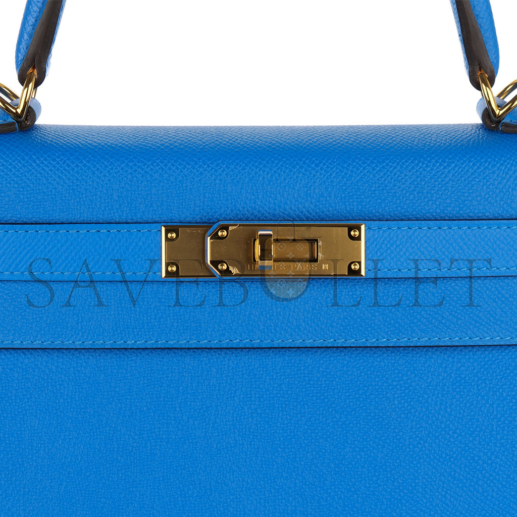 HERMÈS KELLY 25 BLEU HYDRA EPSOM SELLIER GOLD HARDWARE (25*17*7cm) 